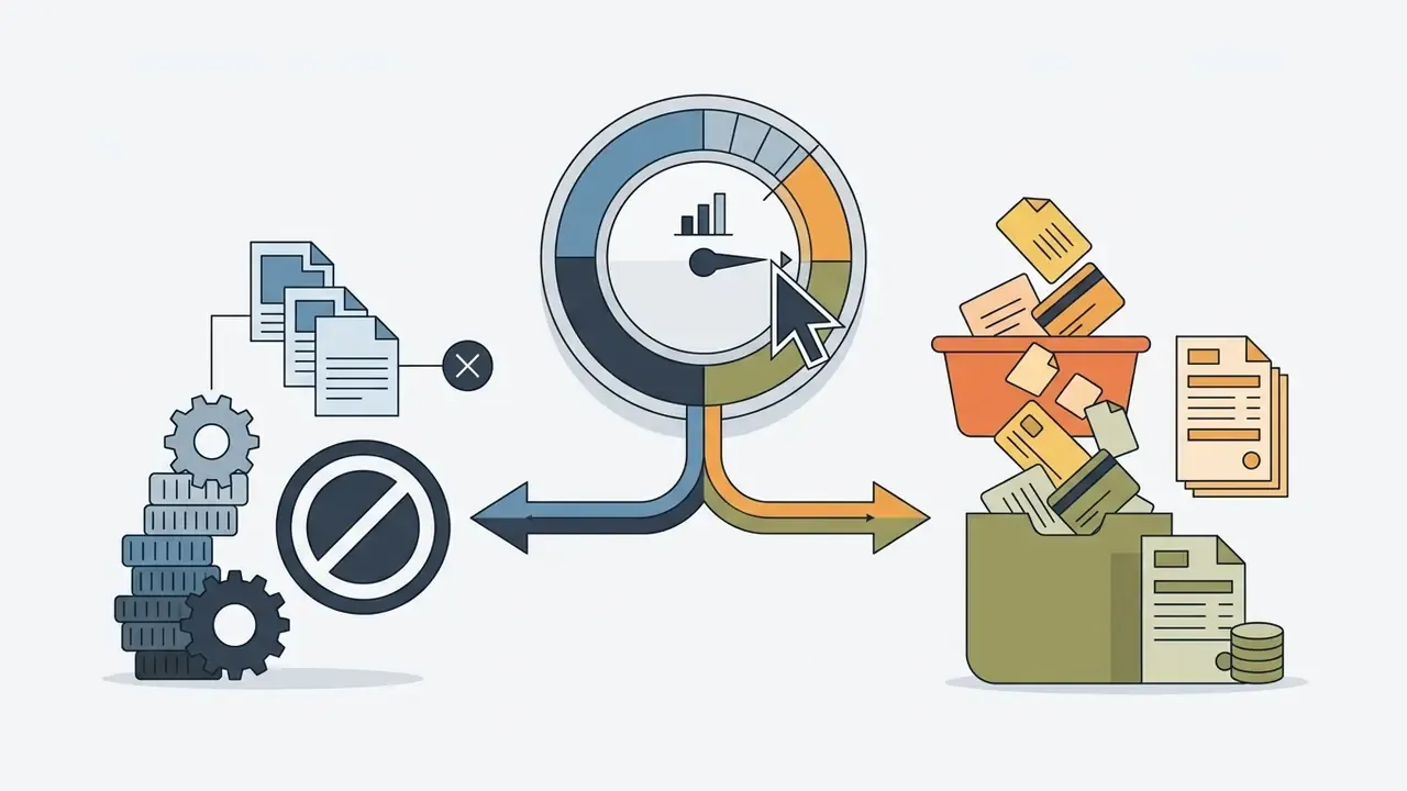 Gauge directing documents toward either a blocked status or a bin for continued processing