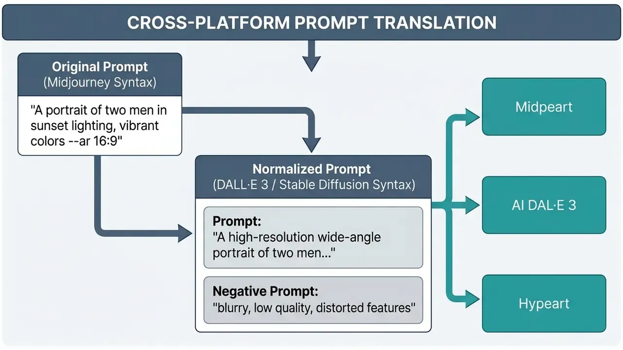 Visual representation showing how an original prompt is normalized for use across multiple AI platforms