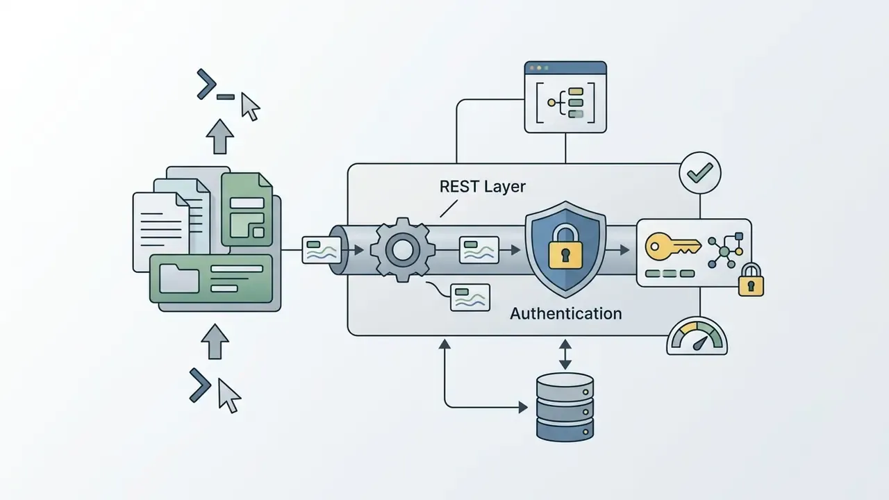 Documents moving through a gear system and security shield to a database and authentication key