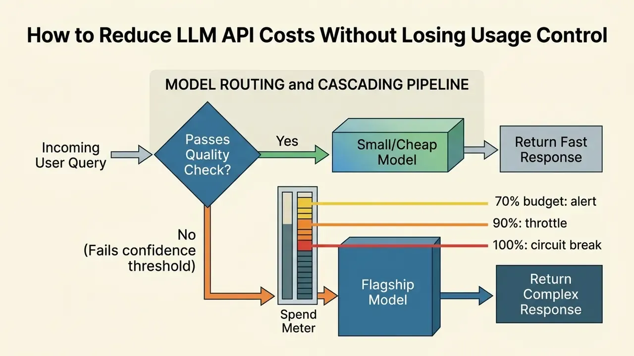 Diagram of a model routing pipeline that directs queries to small or flagship models based on quality