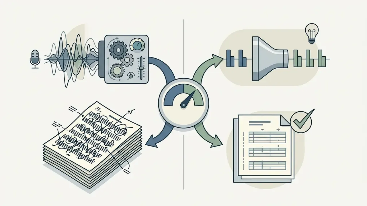 Diagram showing audio input processing into either detailed musical transcription or simplified lead sheets
