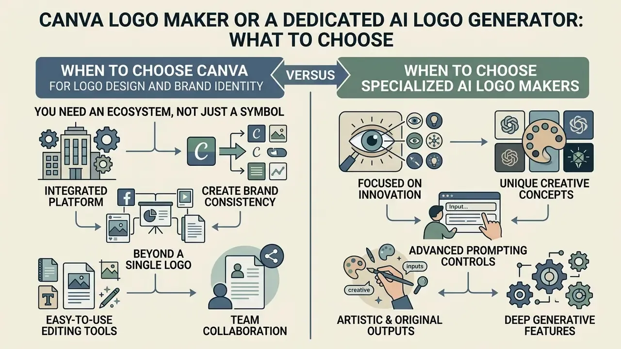 Side by side comparison infographic contrasting the benefits of using a design platform versus specialized AI tools
