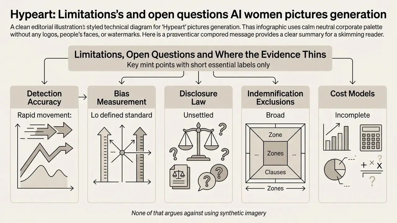 Infographic summarizing technical and legal challenges in synthetic image generation through five categories