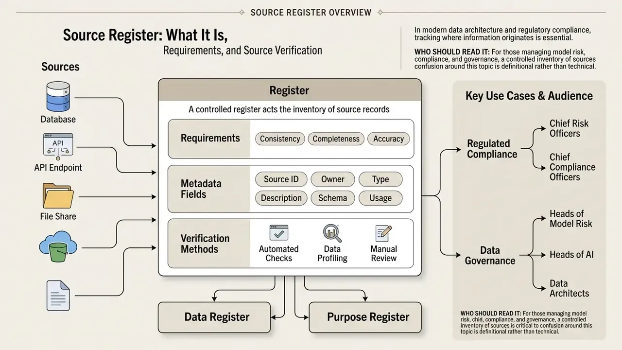 Diagram showing how various data sources feed into a central register for governance and compliance tracking