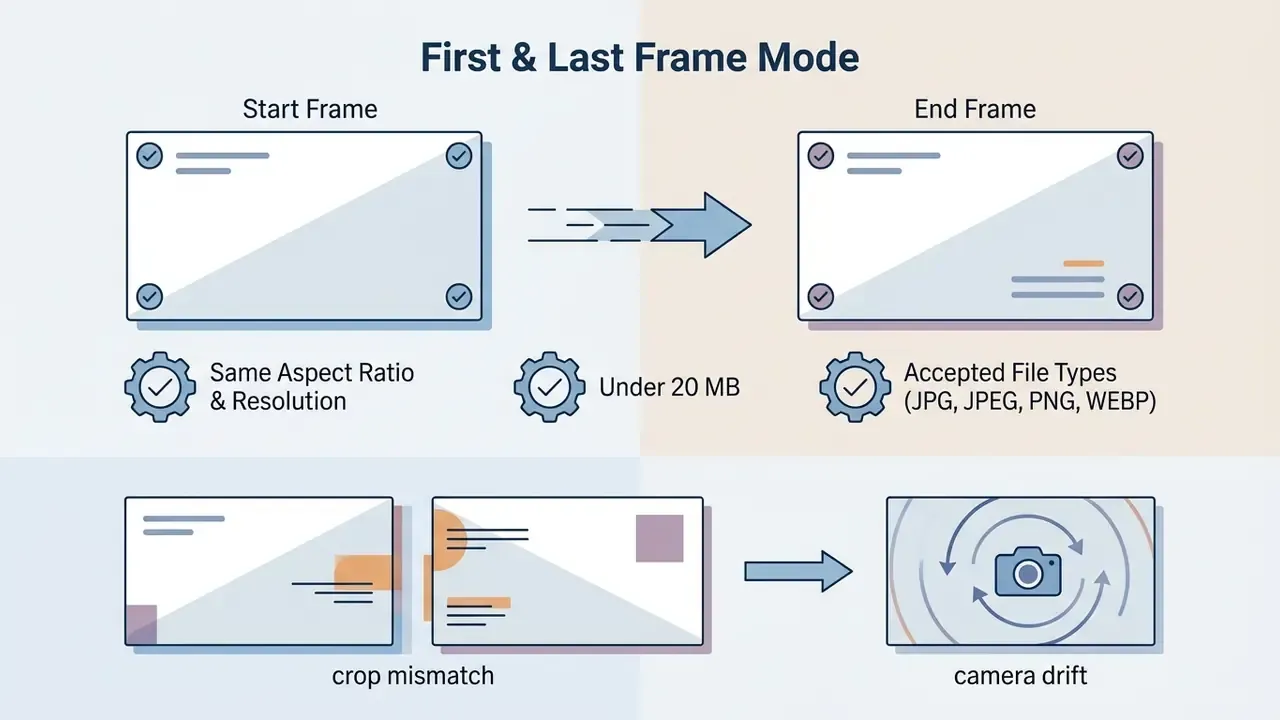 Comparison of frame requirements for start and end images and the resulting camera drift from mismatches