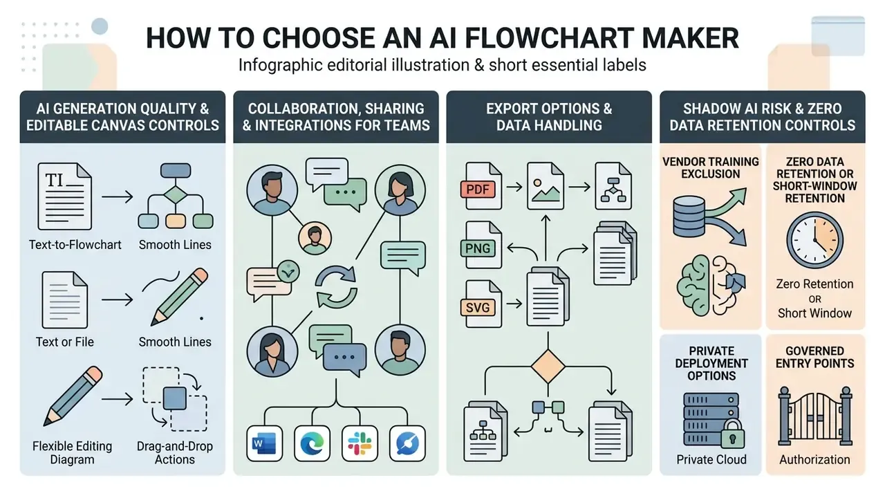 Comparison chart highlighting key criteria for evaluating diagramming software and data security tools