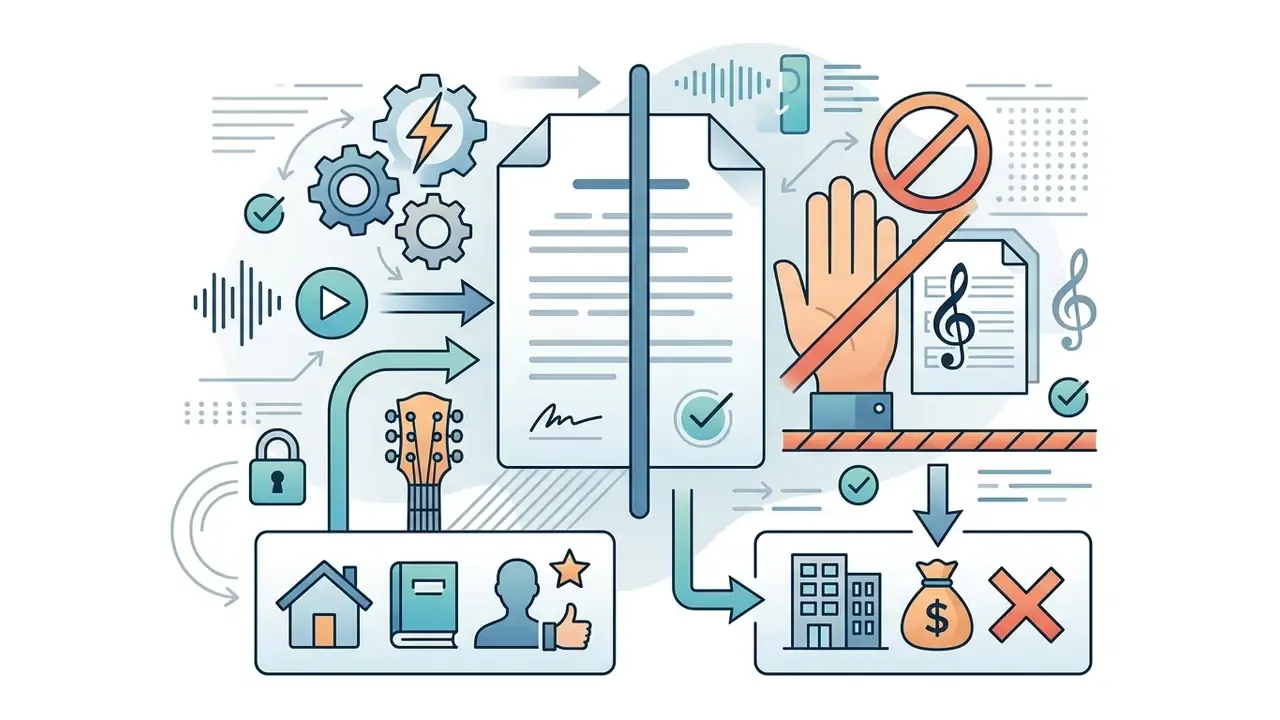 Legal document showing allowed personal use versus restricted commercial monetization of musical works
