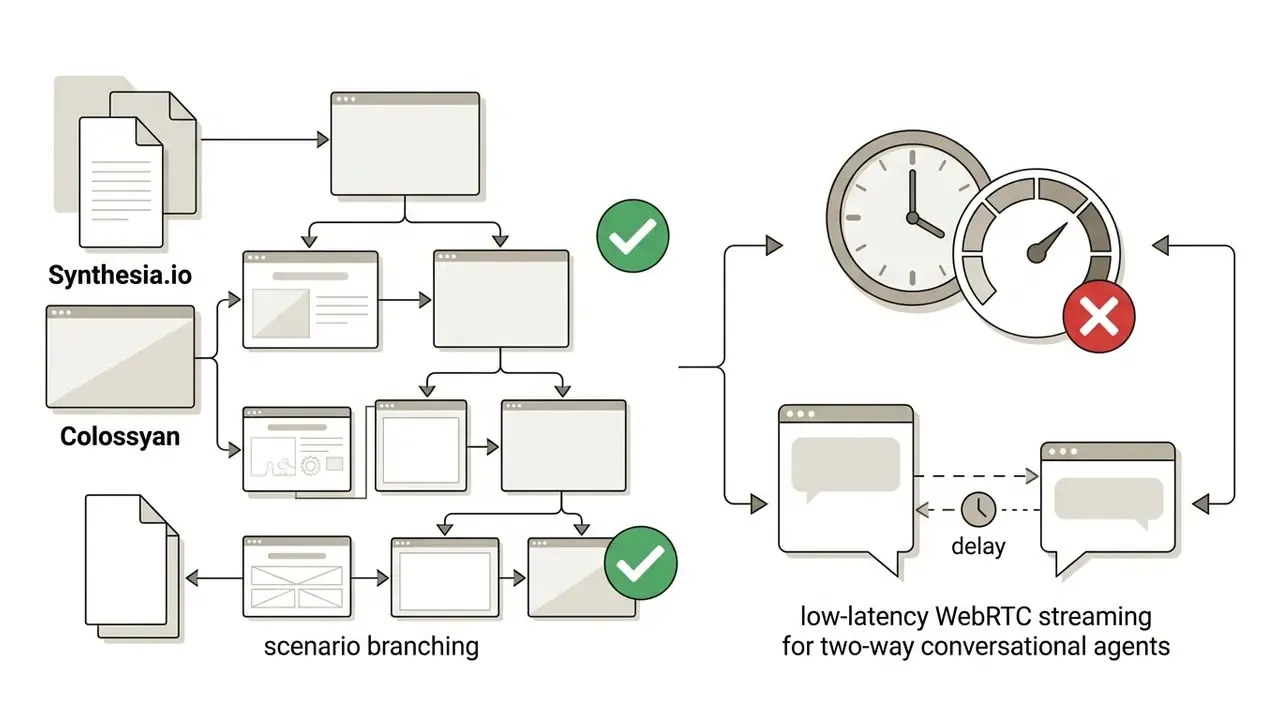 Comparison of branching scenario templates versus low-latency WebRTC streaming for conversational agents