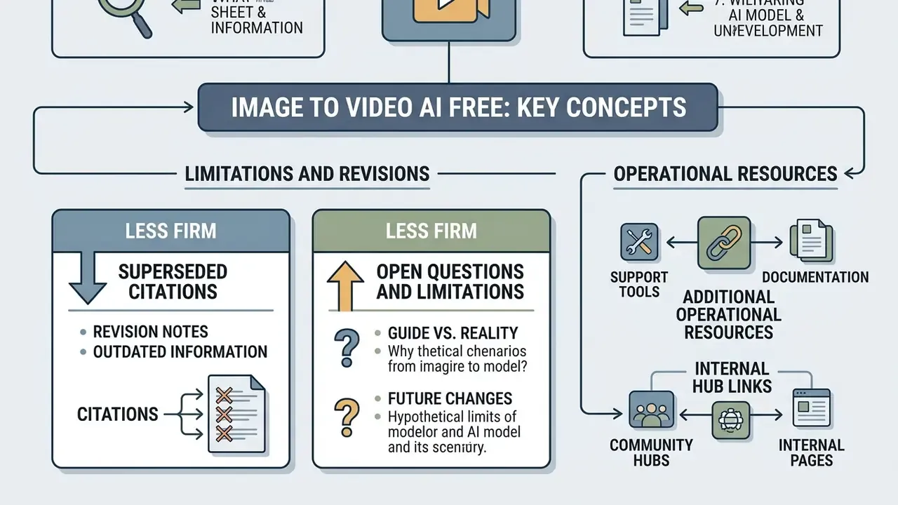 Diagram mapping revision notes, open questions, and operational resources for AI content workflows