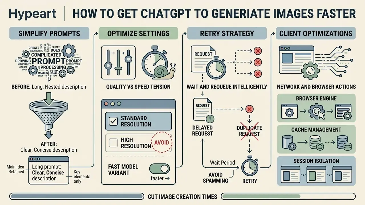 Steps to simplify prompts, optimize settings, manage retries, and improve browser performance for ChatGPT