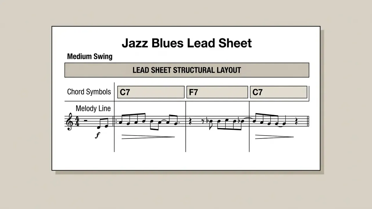 Musical score showing a jazz blues lead sheet with chord symbols above a treble clef melody line