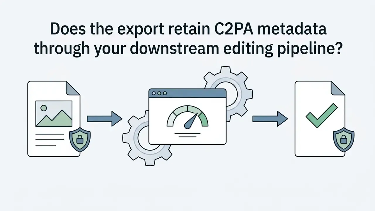 Document with a shield icon feeding into a gear processor that outputs a verified file with a checkmark