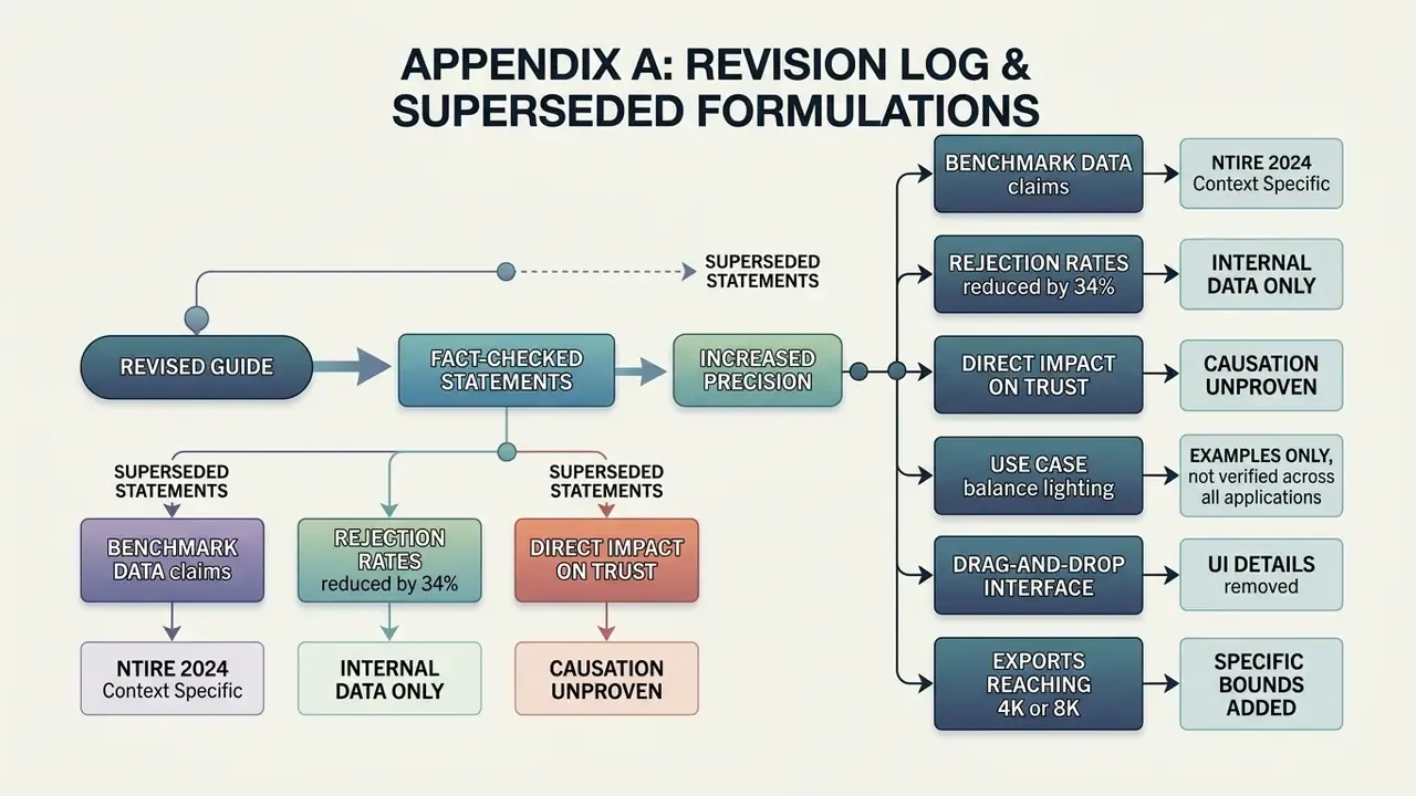 Flowchart mapping revised guide statements to their superseded versions and current fact-checked status