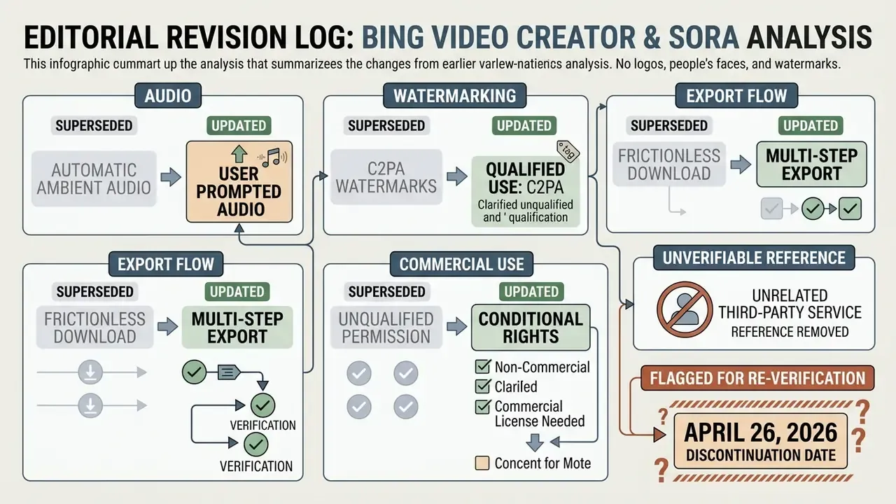 Diagram comparing superseded and updated analysis points for audio, watermarking, and export processes