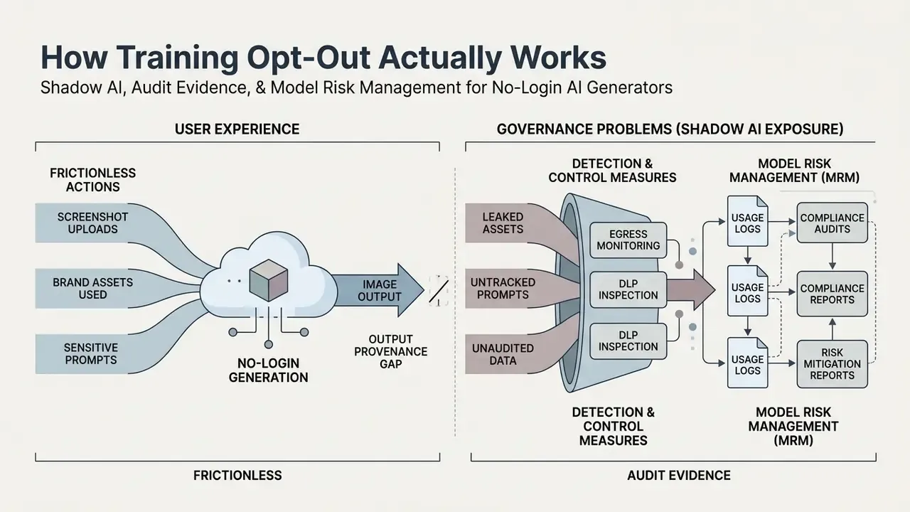 Comparison of user experience risks versus governance controls for no-login AI generation tools