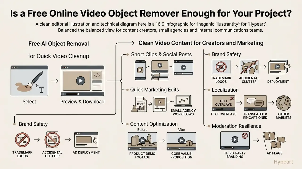 Overview of AI video object removal workflows for marketing content, brand safety, and social media edits