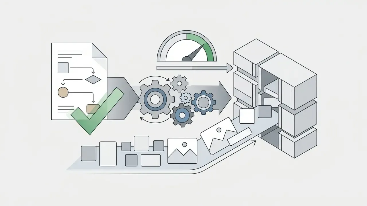Validated document moving through gears and a gauge into a storage system to represent image rendering