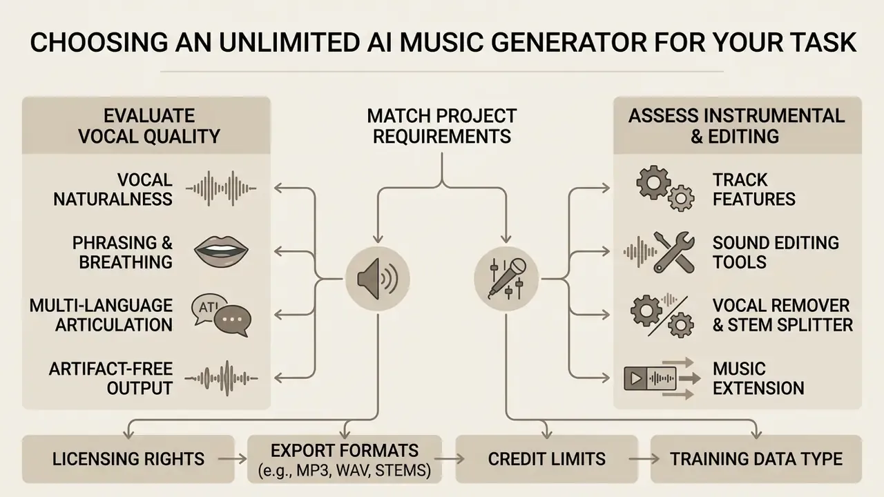 Comparison of vocal quality evaluation and instrumental editing features for an ai music generator free unlimited