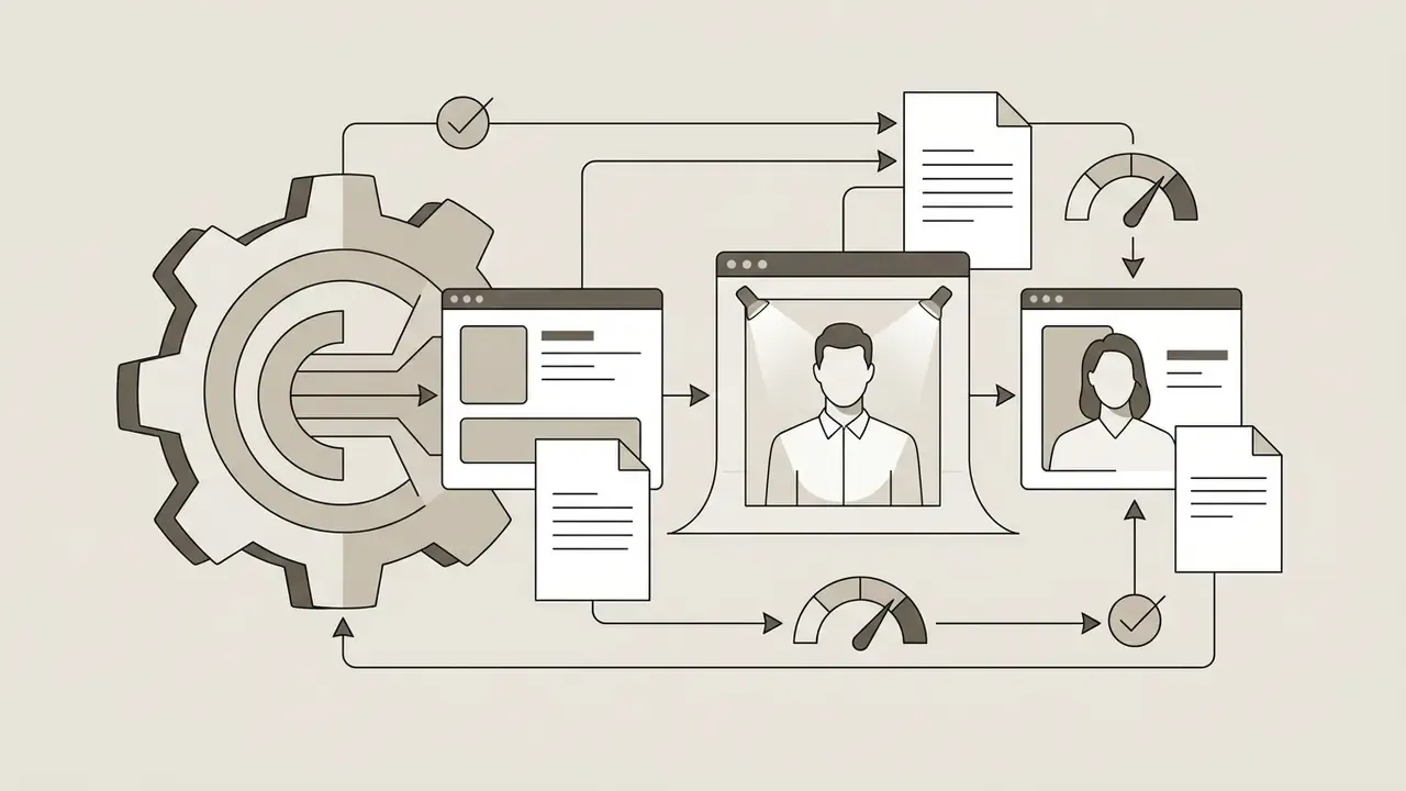 Gear mechanism connecting to digital windows and documents representing a professional portrait process