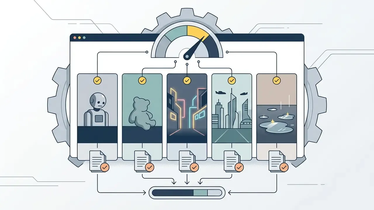 Performance gauge evaluating five image components for a free AI image generator in 2025