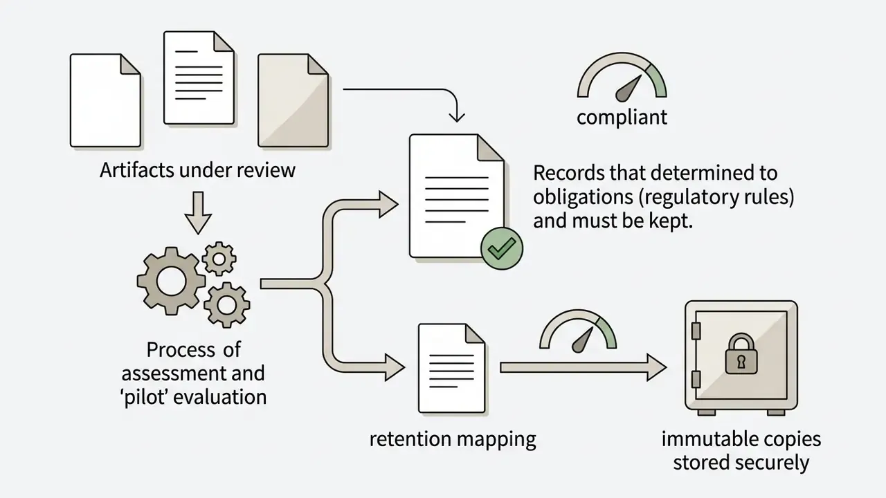 Diagram showing document assessment leading to regulatory record compliance and immutable storage