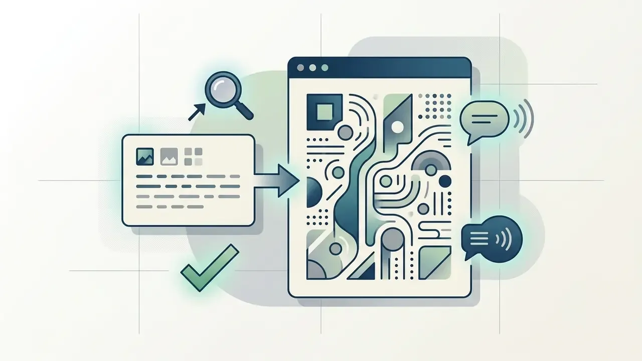 Document being processed into a digital window with abstract patterns and communication icons