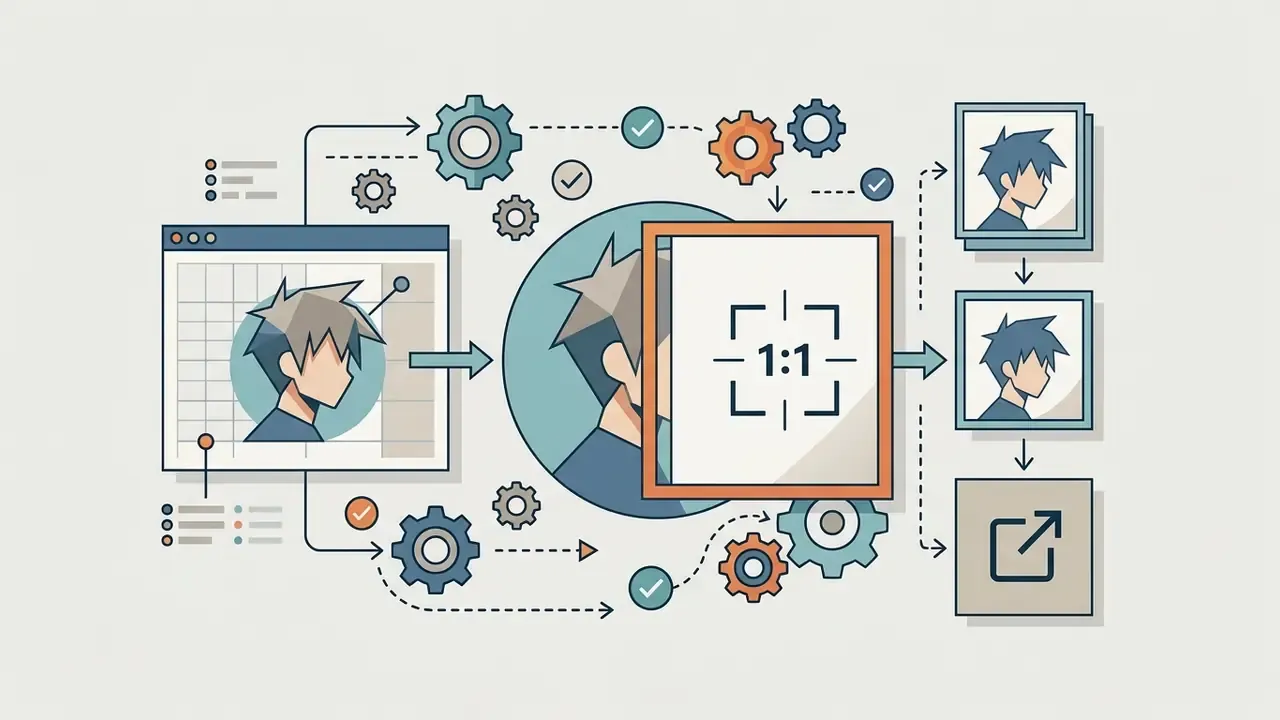 Process of cropping a digital character portrait into a square 1:1 aspect ratio for export