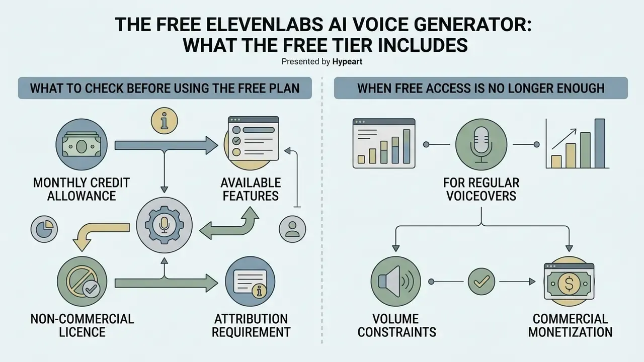 Comparison of free plan credit limits and attribution requirements versus paid commercial monetization