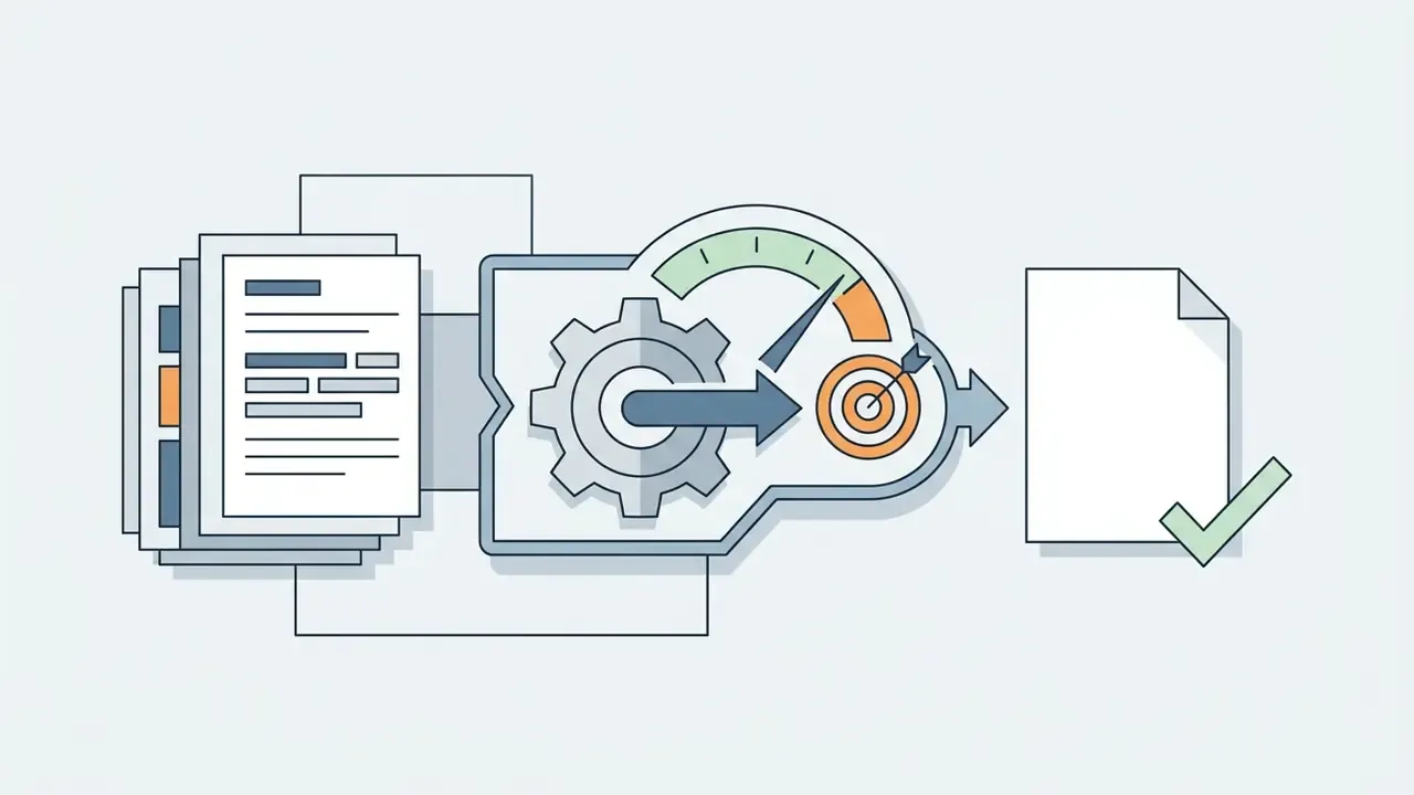 Documents feeding into a gear and target mechanism to produce a validated output document