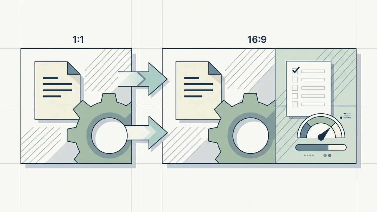 Gear system processing a document into a wider aspect ratio with a status checklist and speed indicator