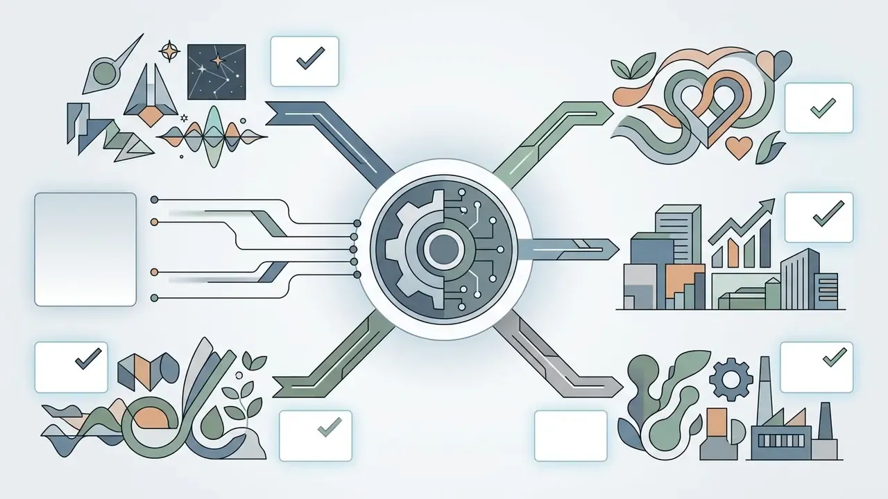 Central gear icon connecting to various thematic icons representing different persona tag categories