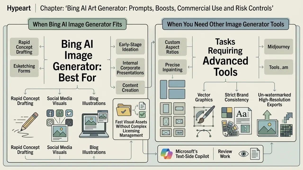 Comparison chart contrasting use cases for Microsoft image generation against advanced editing tools