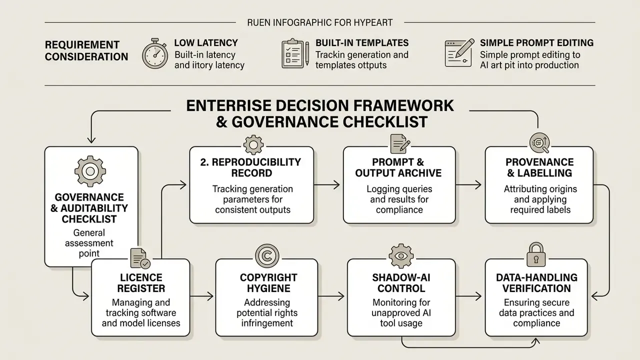 Checklist for enterprise AI governance showing requirements and steps for auditability and compliance