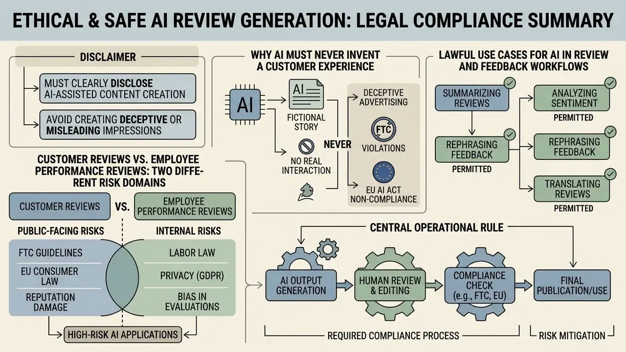 Summary of legal compliance requirements for AI content including risk domains and operational workflows