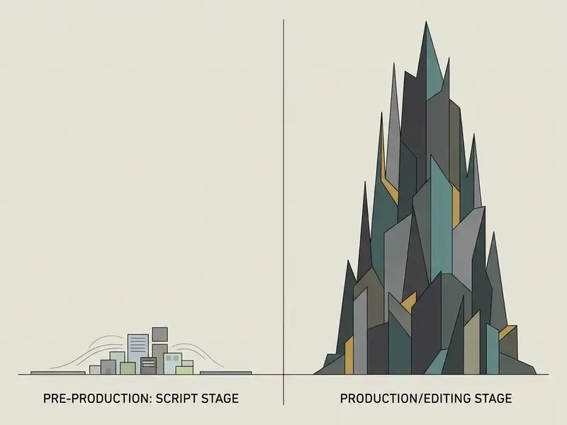 Comparison showing low costs at the script stage versus high costs during production and editing