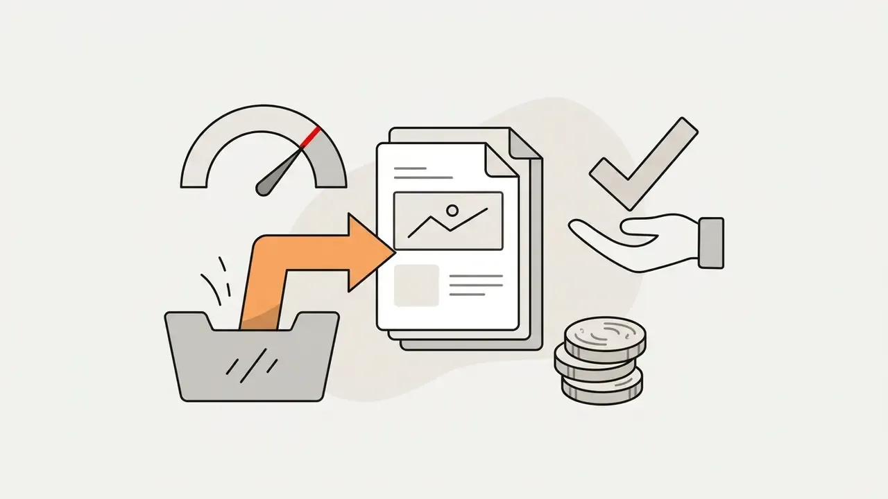 Gauge and coin stack icons representing usage limits for processing documents into slide decks