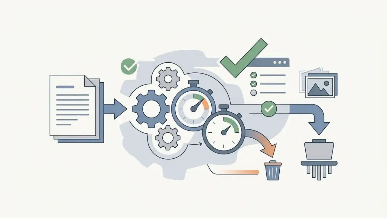 Document entering a gear system with timers that direct data toward either image output or a shredder