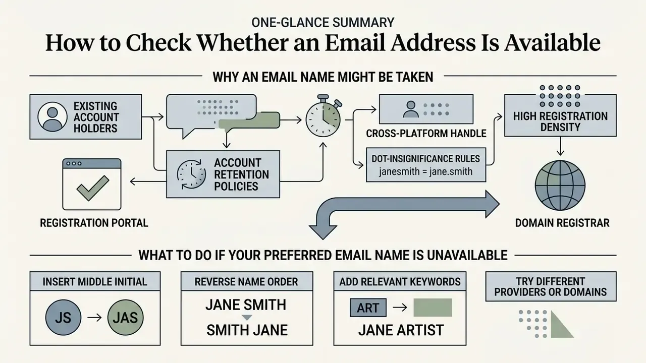 Flowchart explaining why email names are taken and suggesting alternative naming strategies