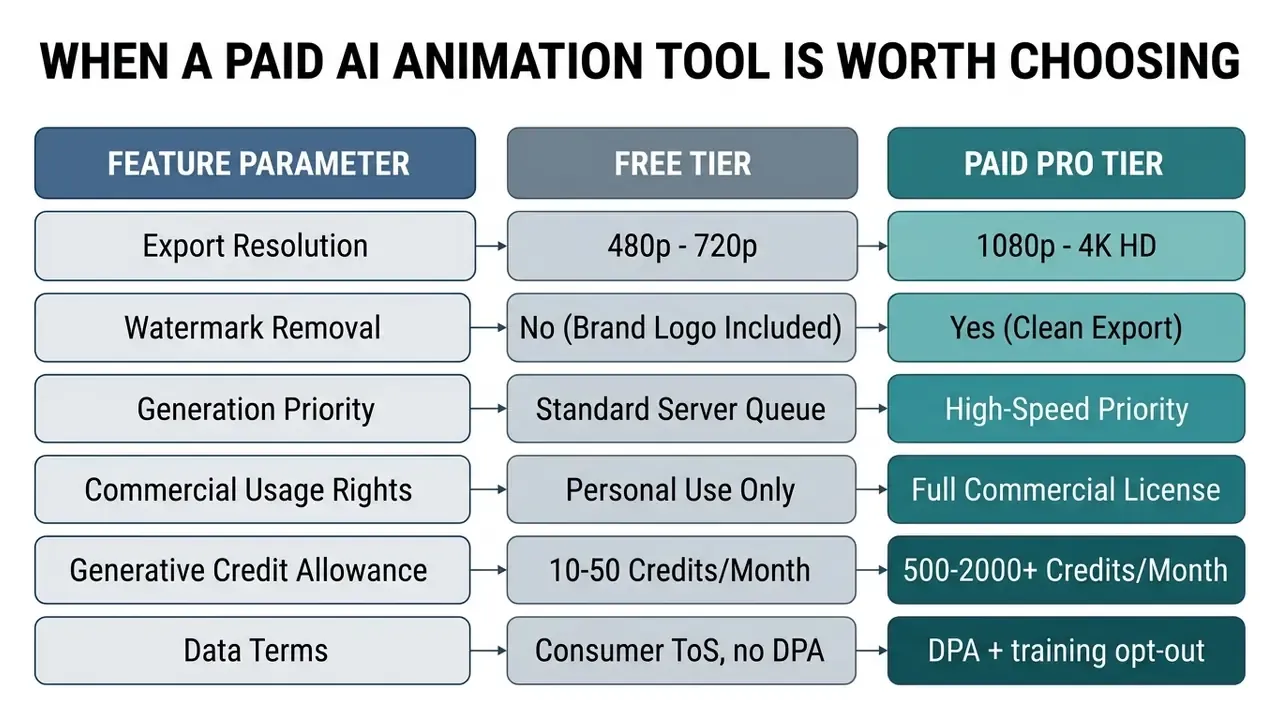 Comparison chart showing feature differences between free and paid subscription tiers for software