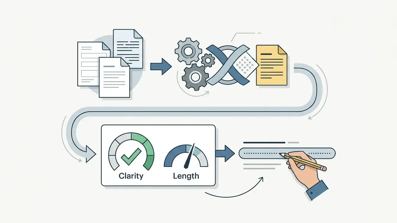 Documents passing through gears to reach clarity and length gauges before being edited by hand