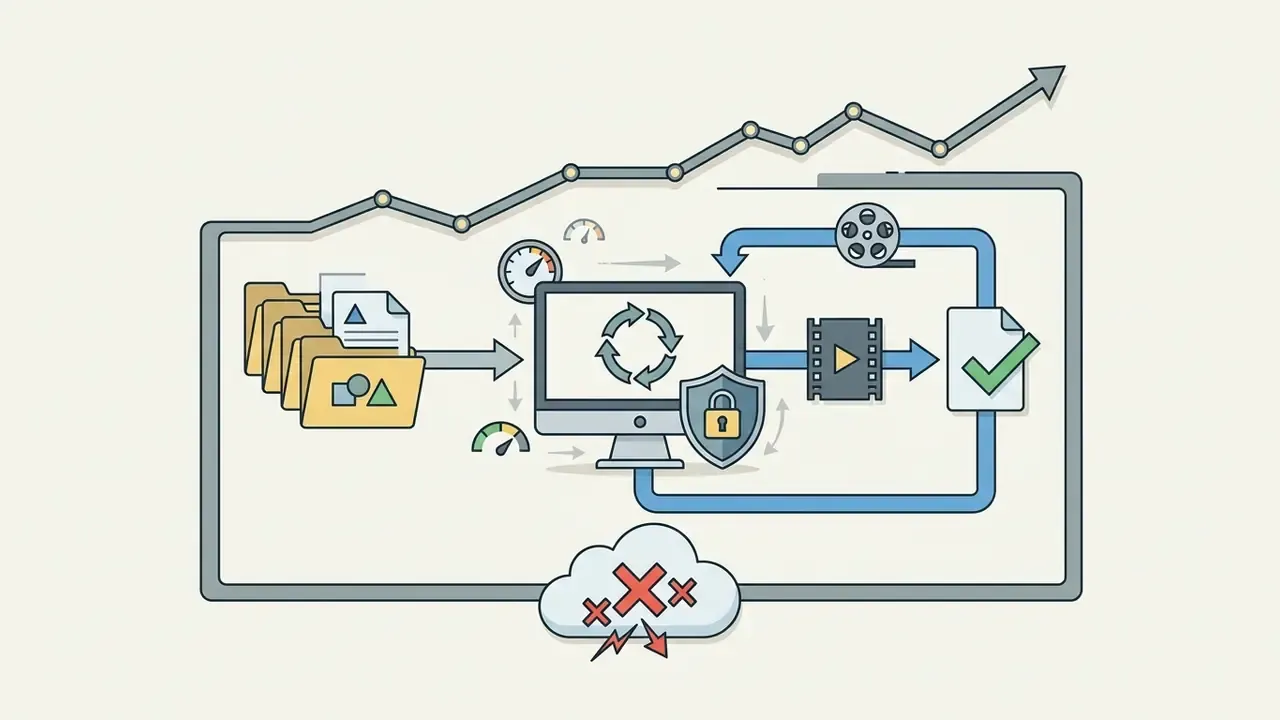 Computer processing local files with a shield icon while bypassing a disconnected cloud network