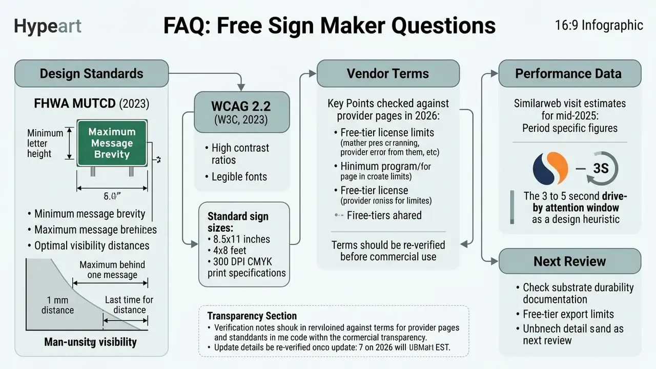 Flowchart outlining design standards, vendor terms, performance data, and review steps for sign production