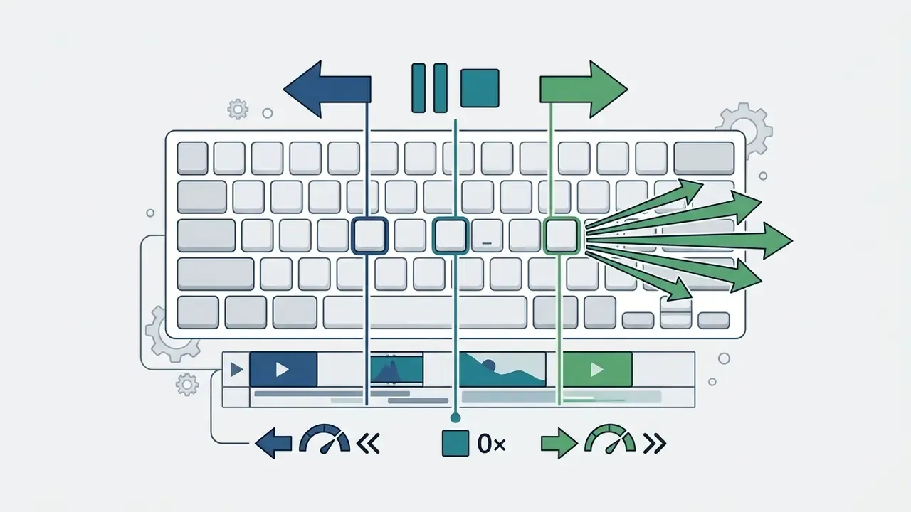 Keyboard keys J K and L mapped to playback controls for scrubbing and speed when you edit videos