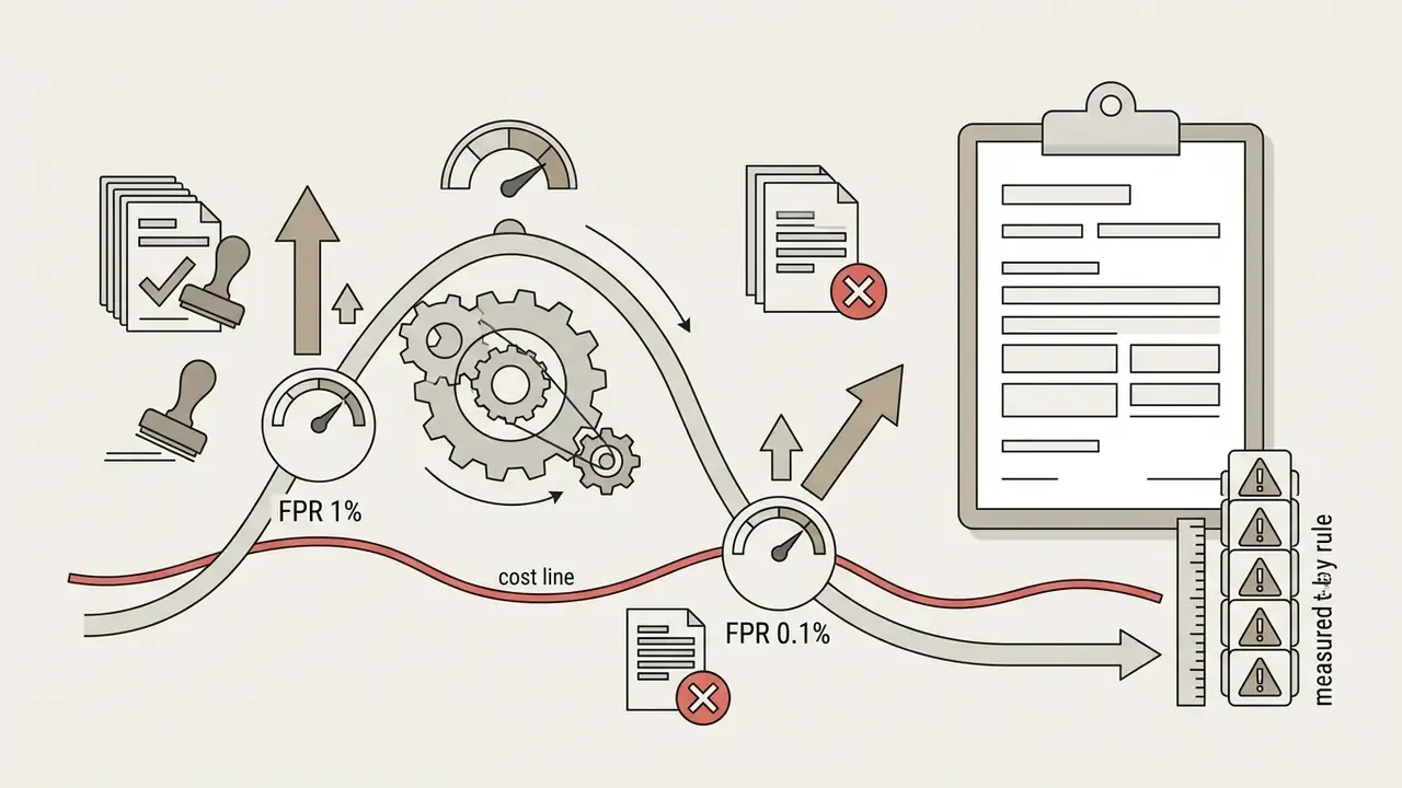 Gears and gauges showing cost trade-offs between false positive rates for AI Watermarking Explained