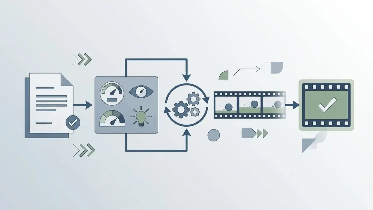 Document prompt feeding into control gauges and a gear engine to transform text into a final video file