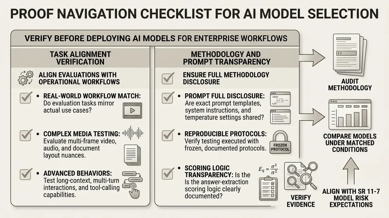Checklist for verifying task alignment and methodology transparency when selecting an AI model