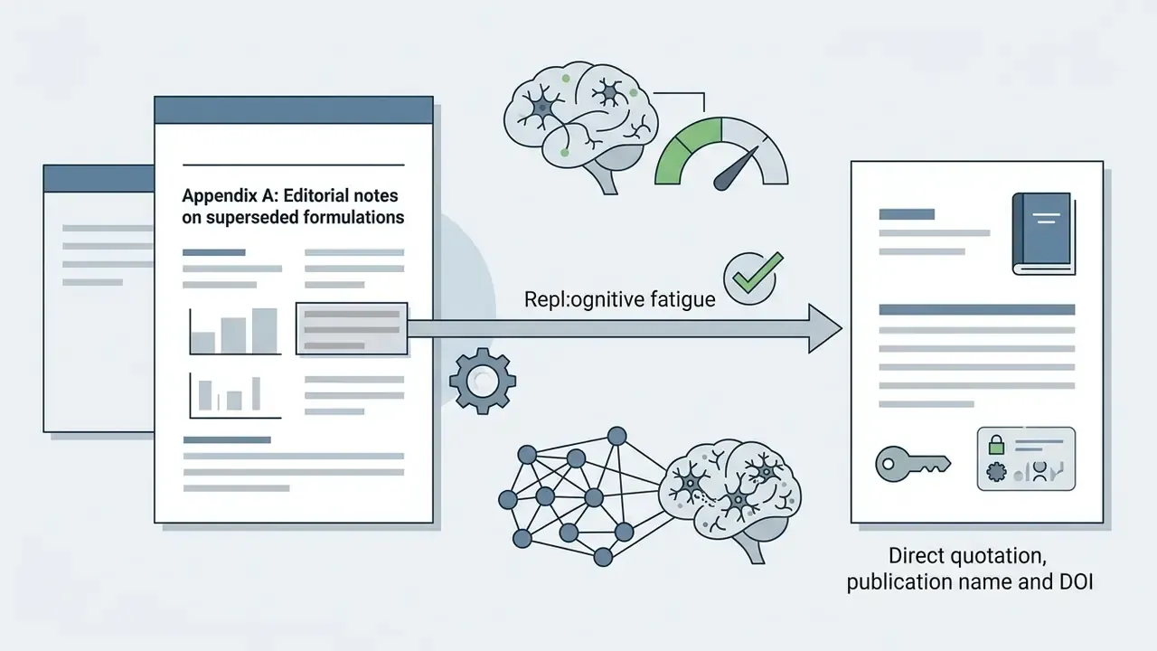 Document content being replaced by a cited source to address cognitive fatigue and improve accuracy