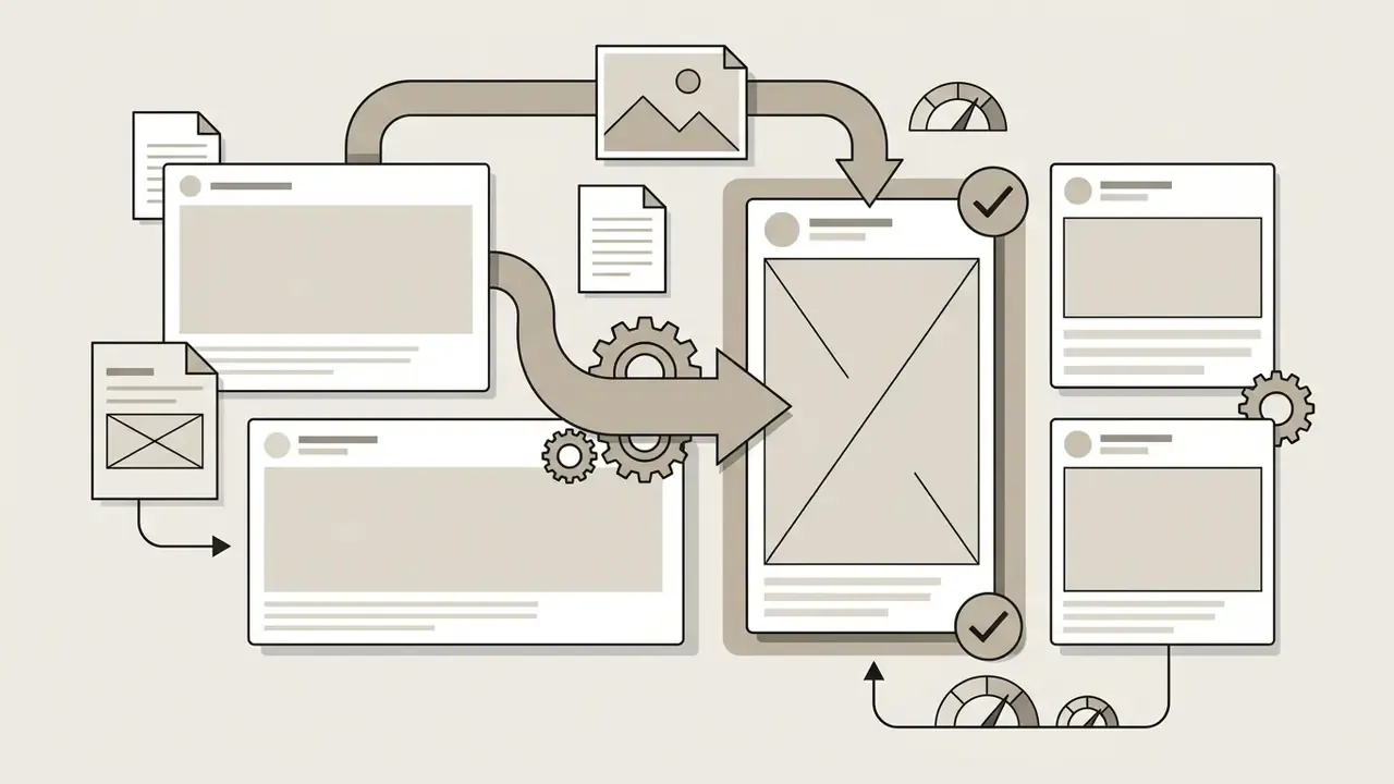 Media files and documents flowing into a vertical mobile frame for automated content assembly