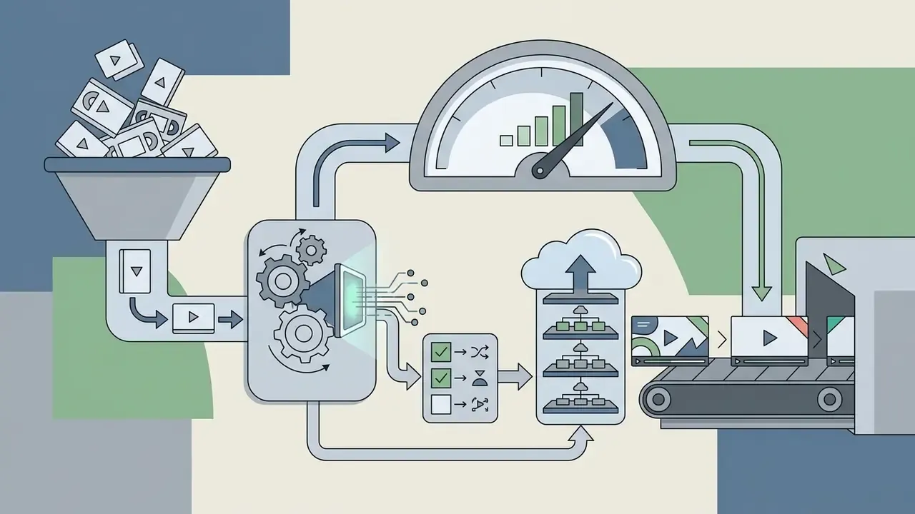 Video files entering a funnel and processing system to be categorized and output as branded content