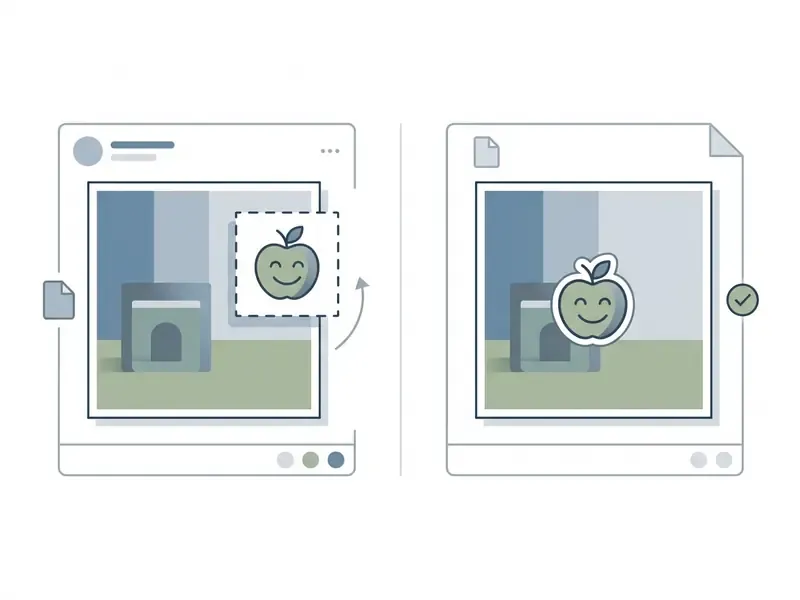 Comparison between a layered sticker overlay in a messaging app and a flattened final image file